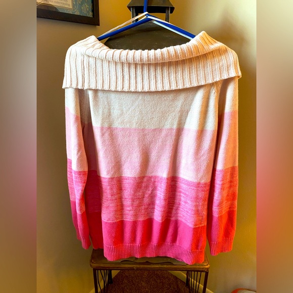 NWOT New York & Company Multi Pink Off The Shoulders Cowl Neck Sweater - Picture 9 of 11